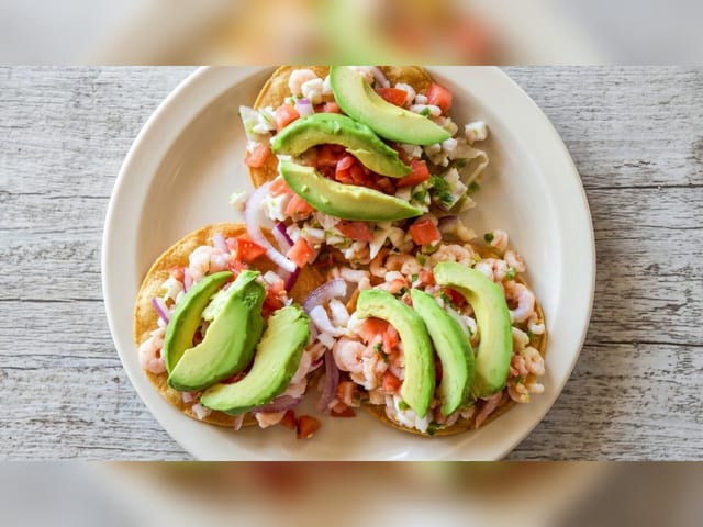 Tostada de Camarones (Shrimp Ceviche).