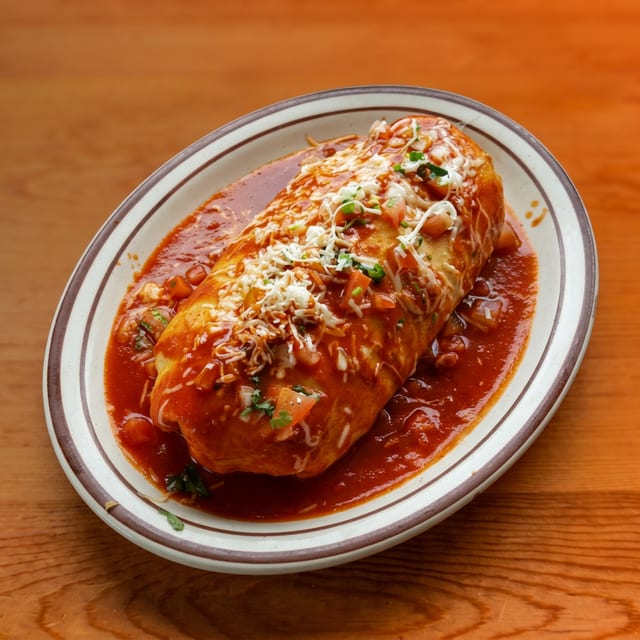 Wet Chile Colorado Burrito.